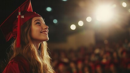 Fototapeta premium Education success with a student receiving an award on stage, captured in a moment of pride and recognition, Joyful, Bright, High Energy