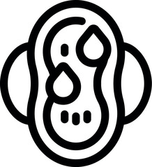 Line icon of a menstrual pad with drops, representing a heavy menstrual flow