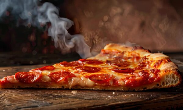 Discover the irresistible charm of a perfectly cooked slice of pepperoni pizza