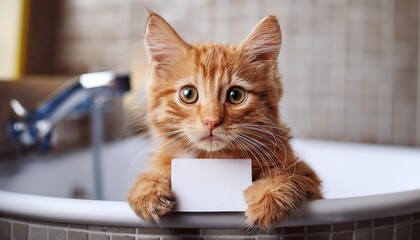 Playful Orange Tabby Cat in Bathtub