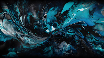 Naklejka premium A blue and black abstract background with swirling liquid.