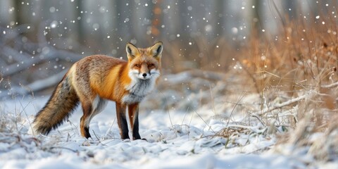 Fototapeta premium Winter Scene Featuring the Red Fox