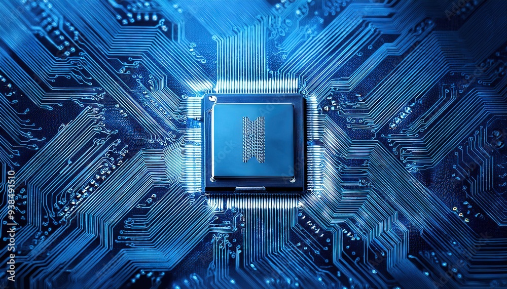 Poster modern computer microchip with circuitry design