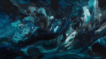 A blue and black abstract background with swirling liquid.