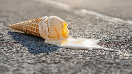 Melted And Drop Ice Cream Cone at asphalt
