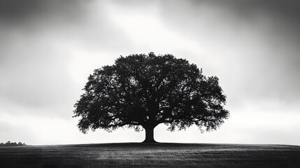 Obraz premium silhouette black and white photo oak tree