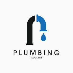 Fototapeta premium letter p plumbing drop water logo vector illustration design