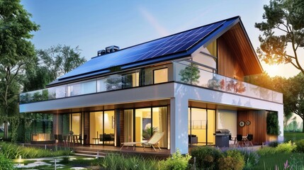Fototapeta premium Modern Home with Solar Panels