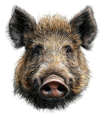 PNG Detailed illustration of a wild boar's face