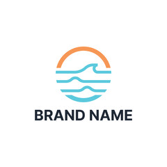 Sea Wave and Sunset Minimalist Line Logo