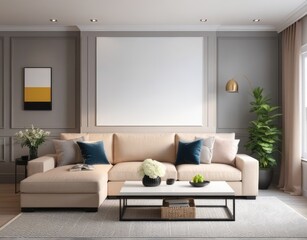 Modern living room interior with stylish comfortable sofa