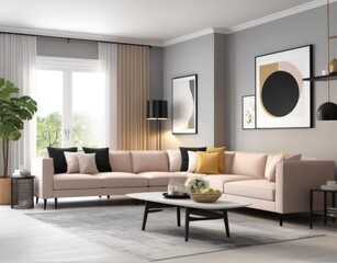 Modern living room interior with stylish comfortable sofa