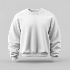 A plain white crew neck sweatshirt with long sleeves, isolated on a white background.