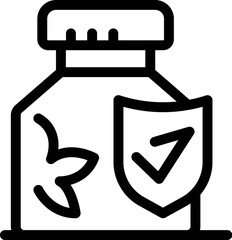 Medicine bottle with a shield logo is representing a certified organic product