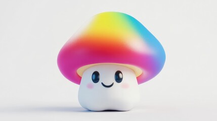 Cute 3D cartoon mushroom with a colorful cap, vibrant and cheerful, standing out on a white background, perfect for fun designs