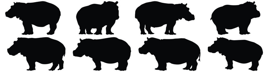 Hippopotamus silhouette set vector design big pack of hippo illustration and icon
