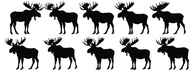 Moose silhouette set vector design big pack of animal illustration and icon