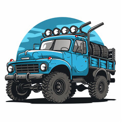 Blue Utility Truck with Six Wheels: Versatile Transportation Logo