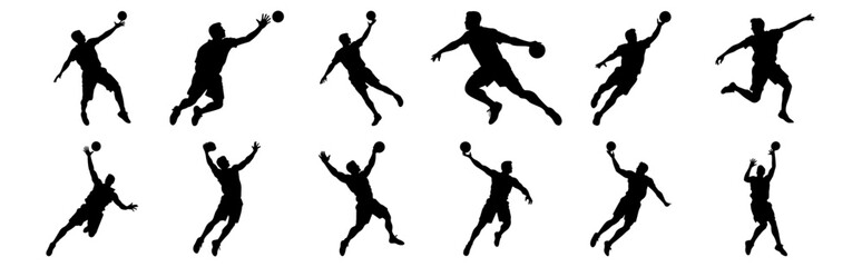 Handball silhouettes set, pack of vector silhouette design, isolated background