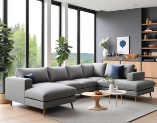Modern living room interior with stylish comfortable sofa