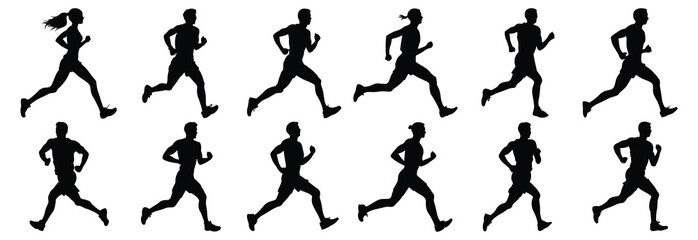 Runner silhouettes set, pack of vector silhouette design, isolated background
