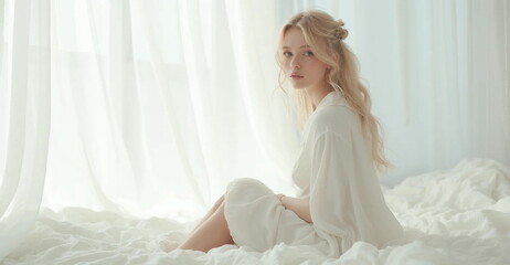 young woman in white dress