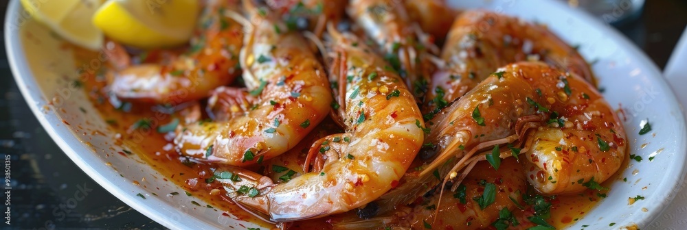 Canvas Prints lemon salt cured shrimp with chiltepin chili sauce