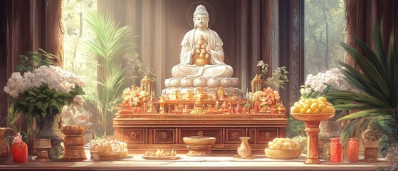 Fototapeta premium Triple Gem Temple Altar Buddhism Religion Spiritual Symbol