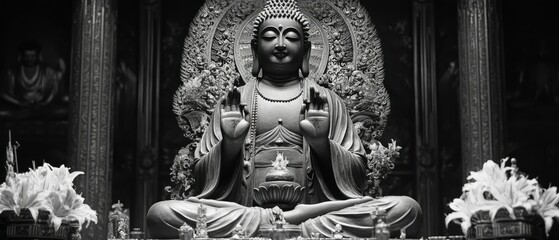 Obraz premium Triple Gem Temple Altar Buddhism Religion Spiritual Symbol