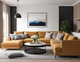 Modern living room interior with stylish comfortable sofa