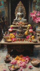 Triple Gem Temple Altar Buddhism Religion Spiritual Symbol