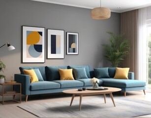 Modern living room interior with stylish comfortable sofa