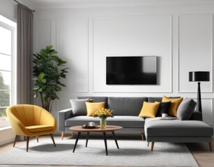 Modern living room interior with stylish comfortable sofa