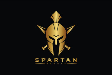 spartan logo and vector design helmet and head with cross swords , gym and fitness logo	