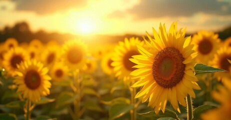 Obraz premium sunflower field at sunset