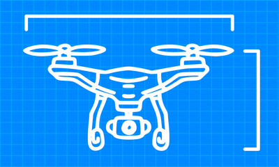 White Drone Blueprint in a Line Art Style