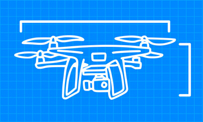 Line Art Illustration of a White Drone Blueprint