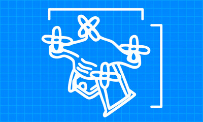 White Drone Line Art Drawing in Blueprint Style