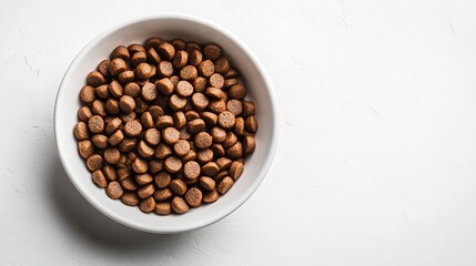Dry dog food in a white ceramic plate macro isolated on white background : Generative AI