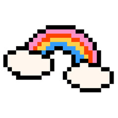 Rainbow emoji. Pixel art vector icon. Isolated on white background. Vintage 8-bit texture. Minimalistic pixel graphics. LGBT symbol. Old style. 80s, 90s video game object design.
