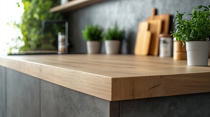 Modern grey and wood kitchen design in minimalist style : Generative AI