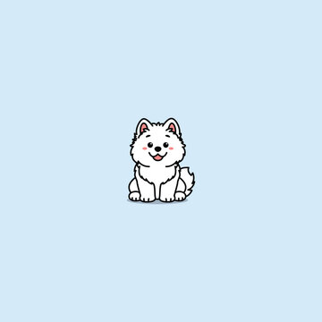 Cute samoyed dog sitting cartoon, vector illustration