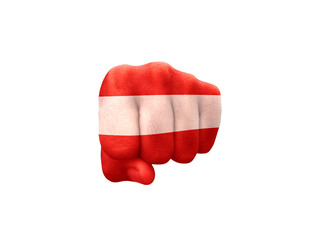 fist strike painted in austrian flag colors isolated on white background