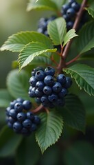A Bilberry with green leaves, 