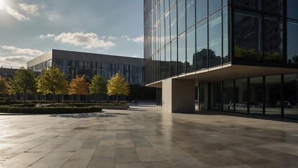 Fototapeta premium Capture a photo of a modern city building with a sleek, contemporary design. The building should feature a mix of glass and steel