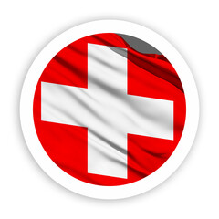 Obraz premium Switzerland Waving Flag with White Rounded Circle Frame 