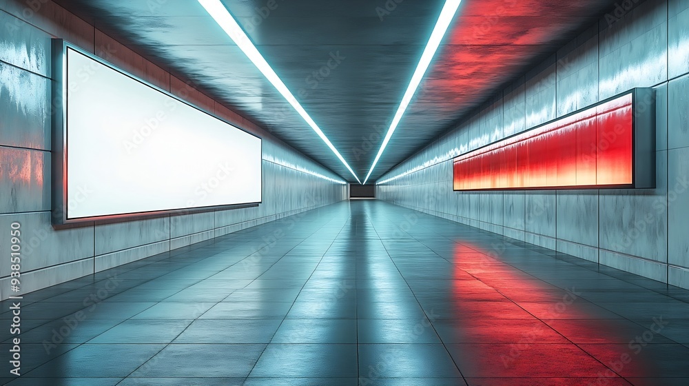 Poster horizontal blank advertising banners posters mockup in underground tunnel walkway outofhome ooh medi