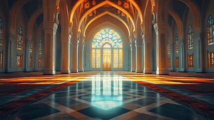 Fototapeta premium Holy beautiful muslim or arab mosque interior religion concept : Generative AI