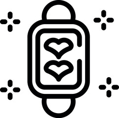 Simple line icon depicting a battery with hearts inside, symbolizing the power of love and strong relationships