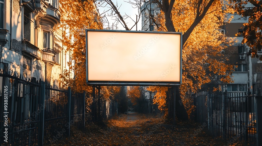 Aufkleber advertisement blank long horizontal billboard with copy space for commercial info fixed on urban fen